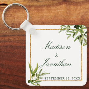 Elegante Olive Green Watercolor Botanische Hochzei Schlüsselanhänger