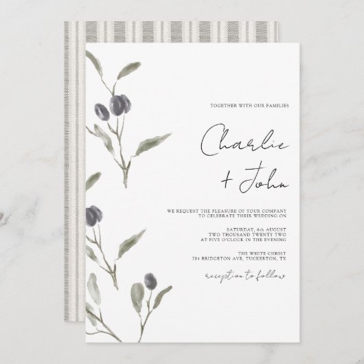 Elegante Olive Green Wedding Einladung (Vorne/Hinten)
