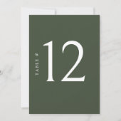 Elegante Olive Green Wedding Tischnummer Card (Vorderseite)