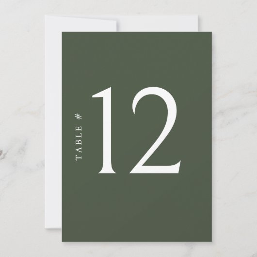 Elegante Olive Green Wedding Tischnummer Card (Vorderseite)