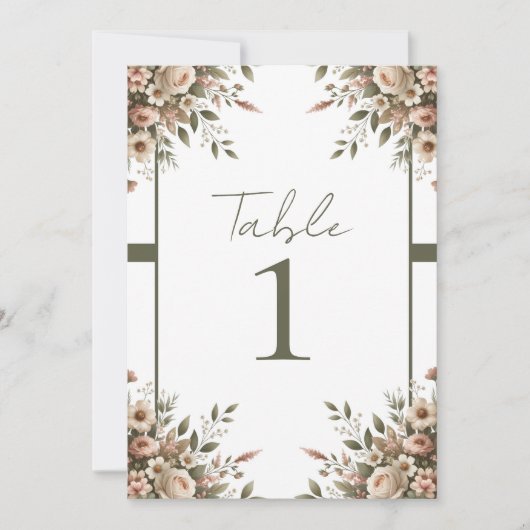 Elegante Olive Green & White Floral Corner Hochzei Einladung (Vorderseite)