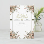 Elegante Olive Green & White Floral Corner Hochzei Einladung (Stehend Vorderseite)