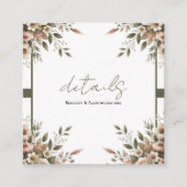 Elegante Olive Green & White Floral Wedding Detail Quadratische Visitenkarte (Vorderseite)