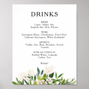 Elegante Olive Greenerity Wedding Drinks Menü Zeic Poster