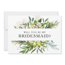 Elegante Olive Greenery Bridesmaid Vorschlag Card