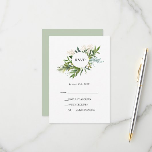 Elegante Olive Greenery RSVP Card (Vorderseite/Rückseite Beispiel)
