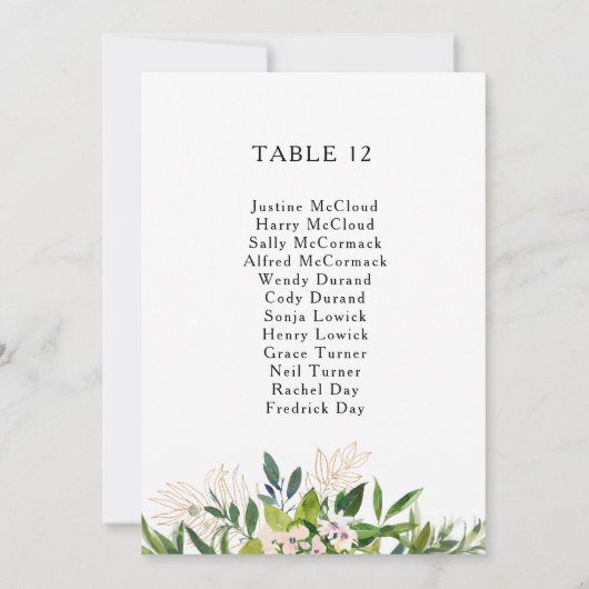 Elegante Olive Greenery Tischnummer Seating Chart (Rückseite)