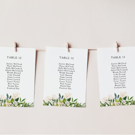 Elegante Olive Greenery Tischnummer Seating Chart