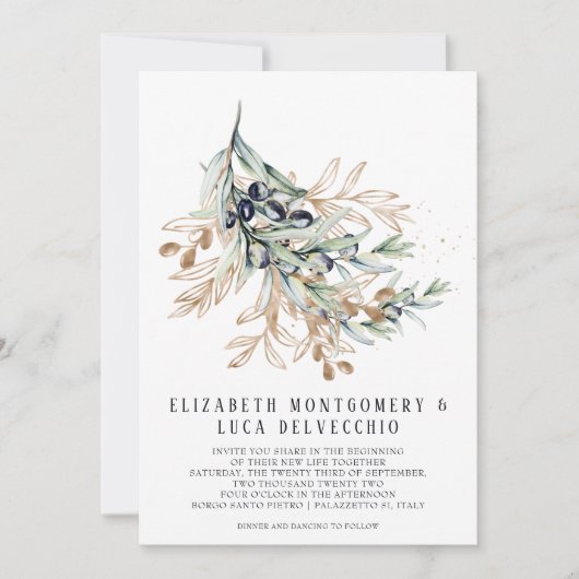 Elegante Olive Grove | Boho Botanische Einladung (Vorderseite)