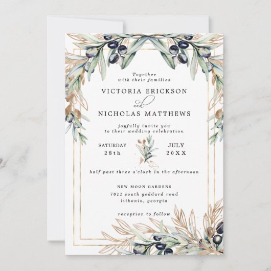 Elegante Olive Grove | Boho Botanische Einladung (Vorderseite)