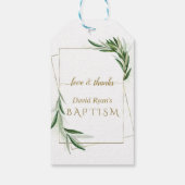 Elegante Olive Leaves Gold Boy Taufe Geschenkanhänger (Rückseite)