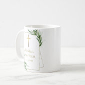 Elegante Olive Leaves Gold Boy Taufe Kaffeetasse (Vorderseite Links)