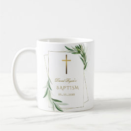 Elegante Olive Leaves Gold Boy Taufe Kaffeetasse