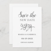 Elegante Olive.Schwarz-weiße Hochzeitänderung Save The Date (Vorne/Hinten)