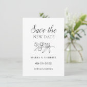 Elegante Olive.Schwarz-weiße Hochzeitänderung Save The Date (Stehend Vorderseite)