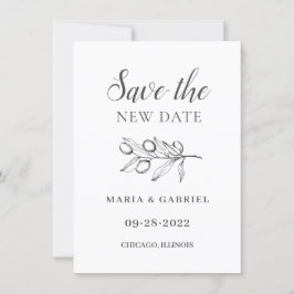 Elegante Olive.Schwarz-weiße Hochzeitänderung Save The Date