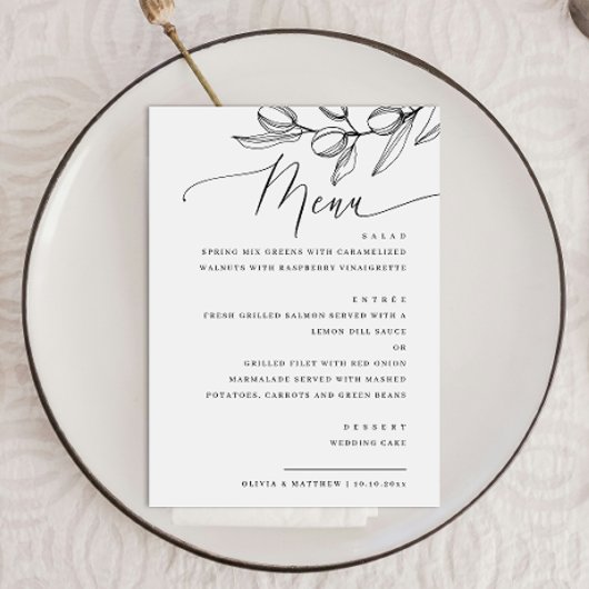 Elegante Olive Script Wedding | Italienisch Botani Menükarte