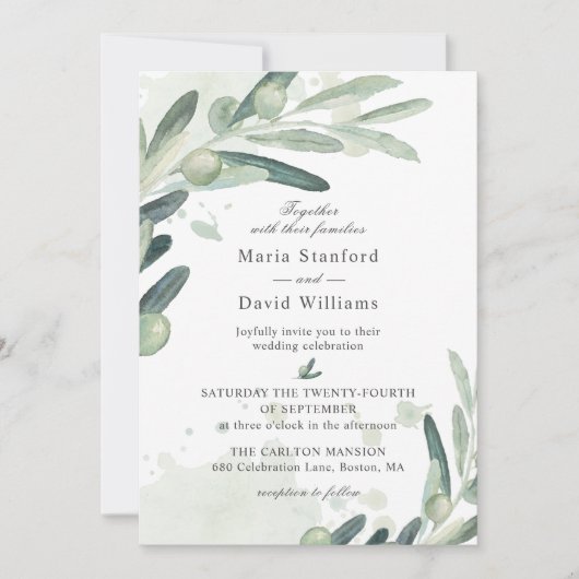 Elegante Olive Sprig Branch Wedding Einladung (Vorderseite)