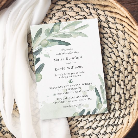 Elegante Olive Sprig Branch Wedding Einladung