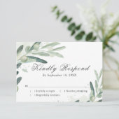 Elegante Olive Sprig Branch Wedding RSVP Karte (Stehend Vorderseite)