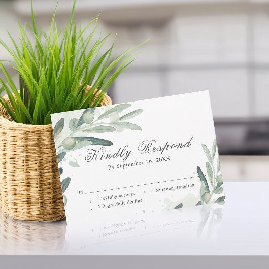 Elegante Olive Sprig Branch Wedding RSVP Karte