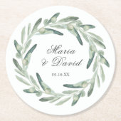 Elegante Olive Sprig Grüne Gastgeschenk Hochzeit Runder Pappuntersetzer (Vorderseite)