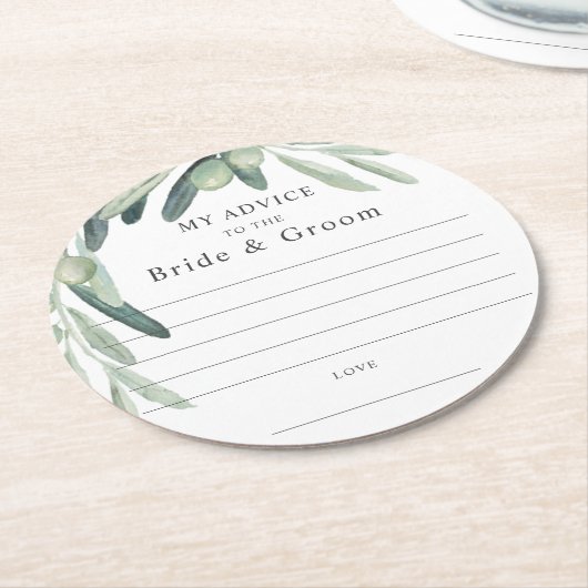 Elegante Olive Sprig Rat Braut Groom Gefallen Runder Pappuntersetzer (Angewinkelt)