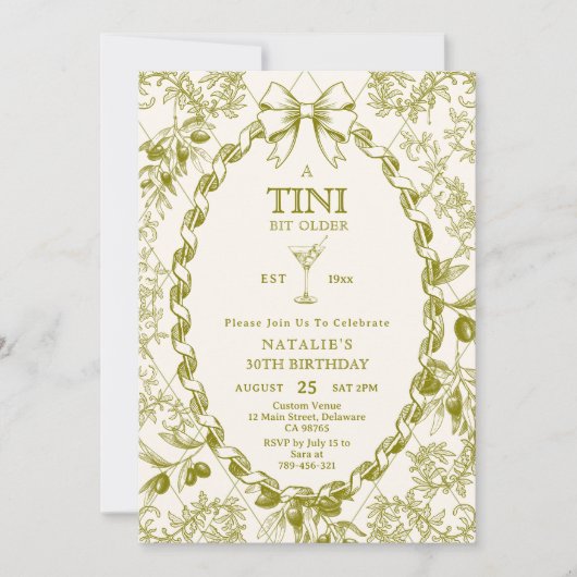Elegante Olive Toile Ein Tini Bit älter als 30. Ge Einladung (Vorderseite)