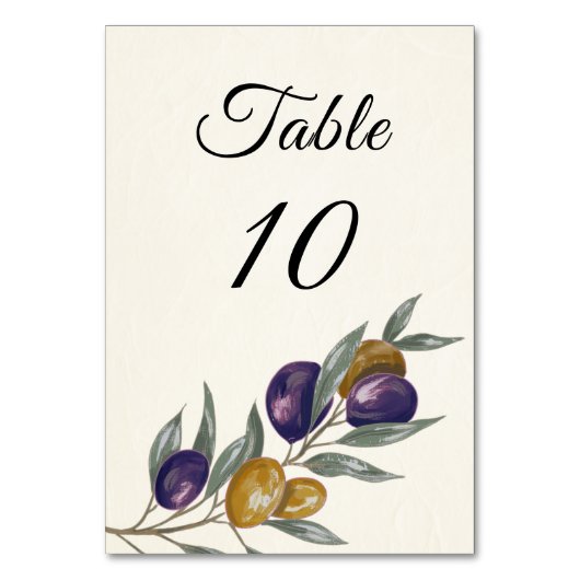 Elegante Olive Wedding Tischnummer Card (Vorderseite)