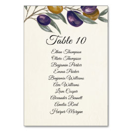 Elegante Olive Wedding Tischnummer Card mit Namen
