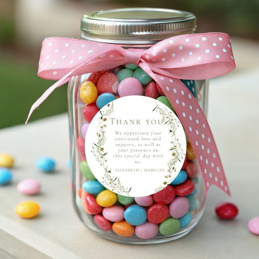 Elegante Olive Wildblume Hochzeit Vielen Dank Runder Aufkleber