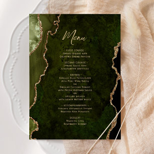 Elegante Oliven-Grün-Gold-Achat-Hochzeitsmenü Menükarte