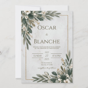 Elegante Oliven Grün Gold Rahmen Marmor Hochzeit Einladung