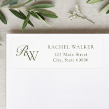 Elegante Oliven-Grün-Monogramm-Rücksendeadresse