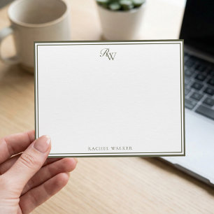 Elegante Oliven-Grün-Monogramm-Zwei-Rahmen Mitteilungskarte