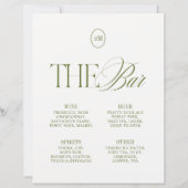 Elegante Oliven Grün The Bar Hochzeitsmenü (Vorderseite)
