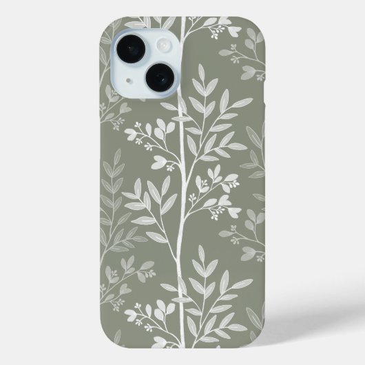 Elegante Oliven-grüne Florale Silhouette Case-Mate iPhone Hülle (Rückseite)