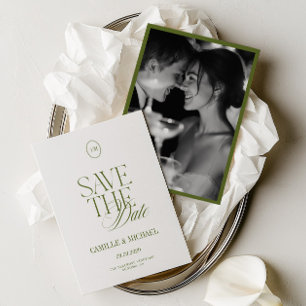 Elegante Oliven-grüne Foto-Save-the-Date-Karte Save The Date
