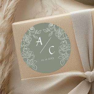 Elegante Oliven-grüne französische Rosen Hochzeit Runder Aufkleber