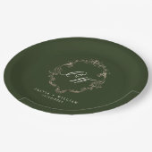 Elegante Oliven-grüne Hochzeit mit Monogramm Pappteller (Schrägansicht)