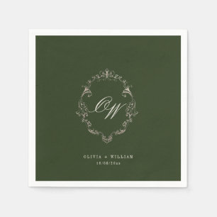 Elegante Oliven-grüne Hochzeit mit Monogramm Serviette