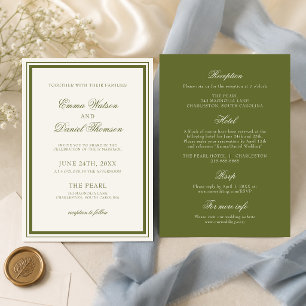 Elegante Oliven-Grüne Klassische Hochzeit Einladung