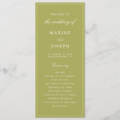 Elegante Oliven-grüne Schrift Hochzeit Programm (Vorderseite)