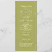 Elegante Oliven-grüne Schrift Hochzeit Programm (Rückseite)