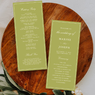 Elegante Oliven-grüne Schrift Hochzeit Programm