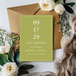 Elegante Oliven-grüne Schrift Hochzeit Save The Date