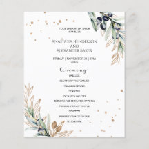 Elegante Oliven-Hochzeitsprogrammkarte.