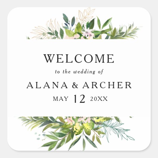 Elegante Olivenbäume Willkommen Quadratischer Aufkleber (Vorderseite)