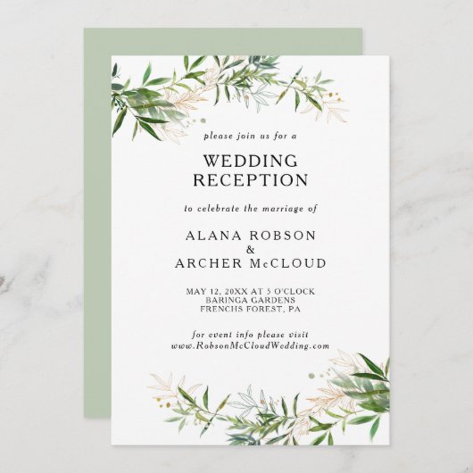 Elegante Olivenhaine Hochzeitsempfang Einladung (Vorne/Hinten)