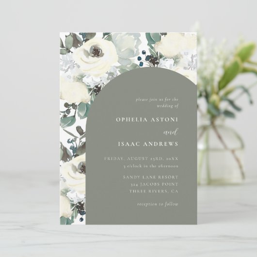 Elegante Olivenhaine Hochzeitsfeier Einladung (Stehend Vorderseite)